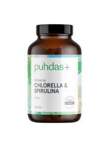 Puhdas+ Chlorella & Spirulina 500 mg 300 kapslit — toidulisand pakendis