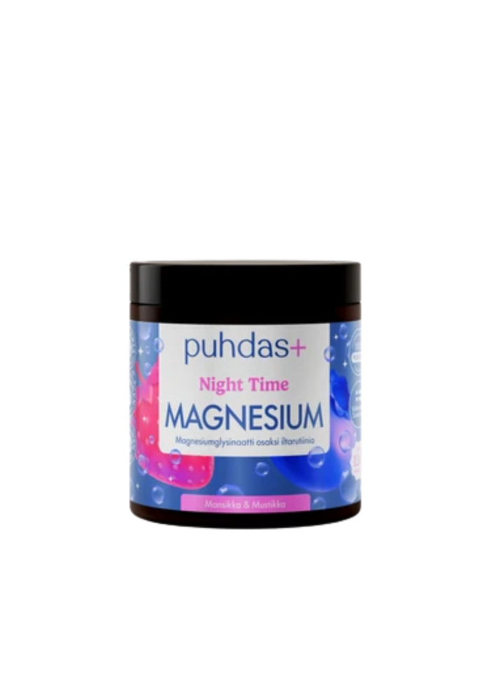 Puhdas+ Night Time magneesiumipulber maasika-mustika maitsega 80 g