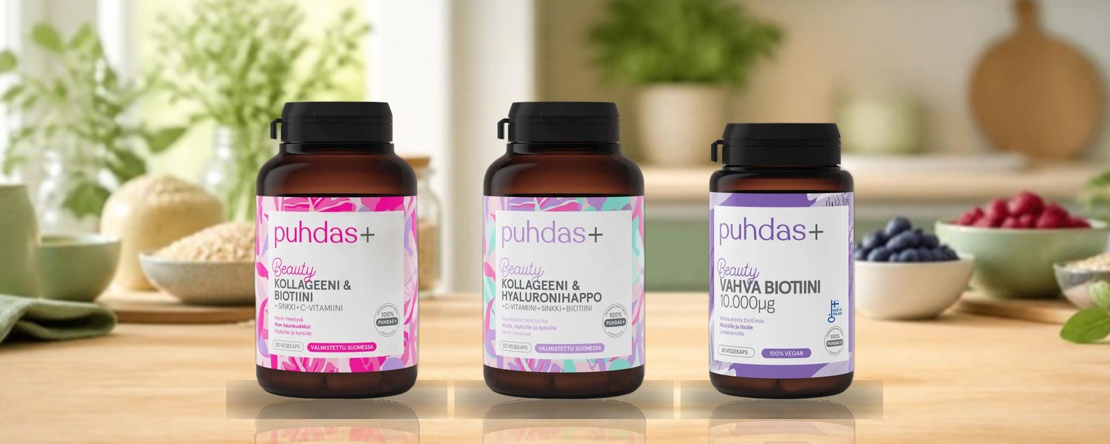 Puhdas+ Beauty kolagēns, hialuronskābe un biotīns