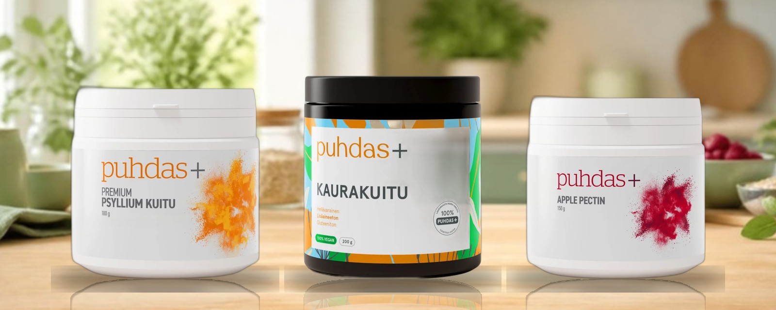 Puhdas+ fibres: psyllium, oat fibre and apple pectin
