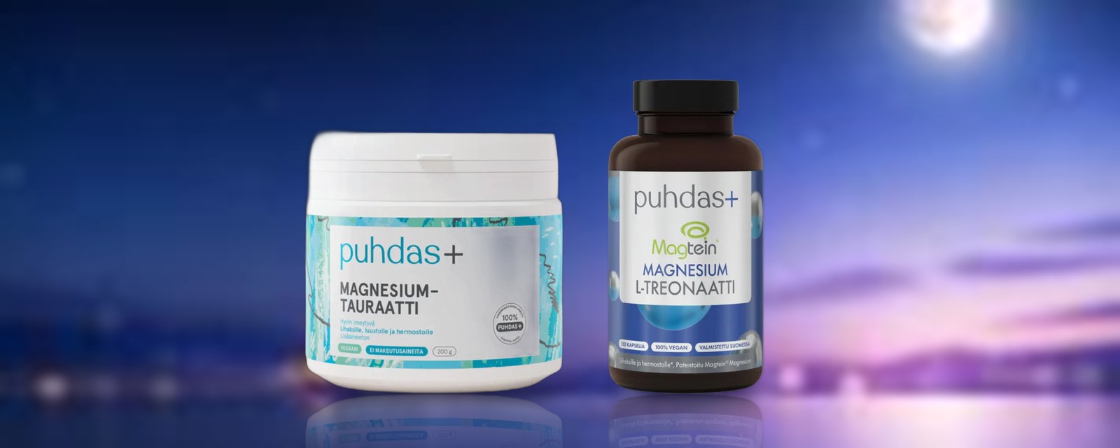 Puhdas+ Magneesiumtauraat ja Magtein Magneesium L-treonaat