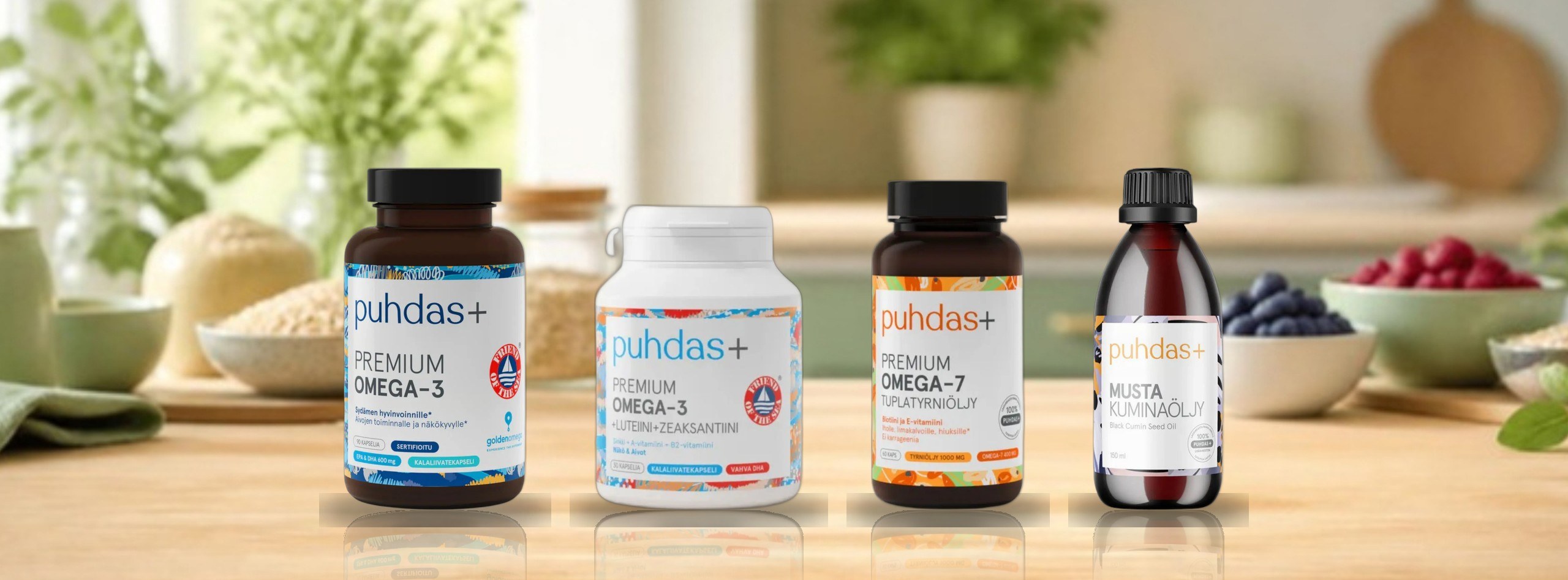 Puhdas+ omega-3 ja rasvhapete tooted