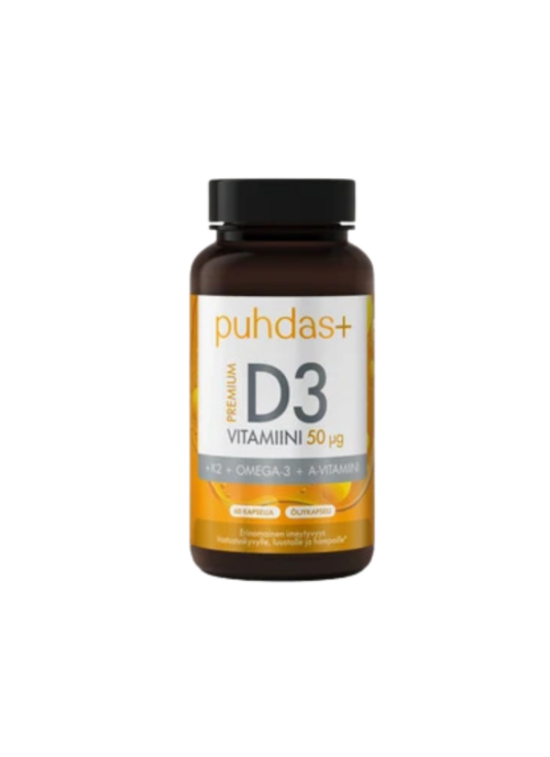 Premium D3-vitamiin 50 µg + K2 + Omega-3 + A-vitamiin 120 kapslit