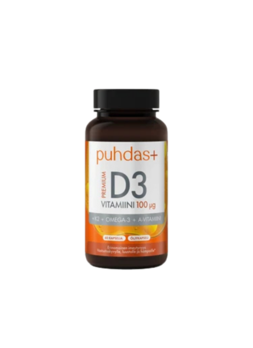 Premium D3-vitamiin 100 µg + K2 + Omega-3 + A-vitamiin 120 kapslit