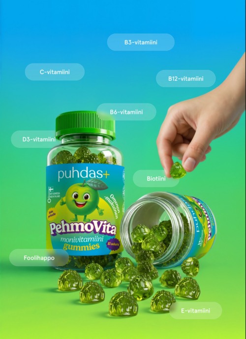 PehmoVita multivitamiini kummikommid õunamaitselised 225 g (75 tk)