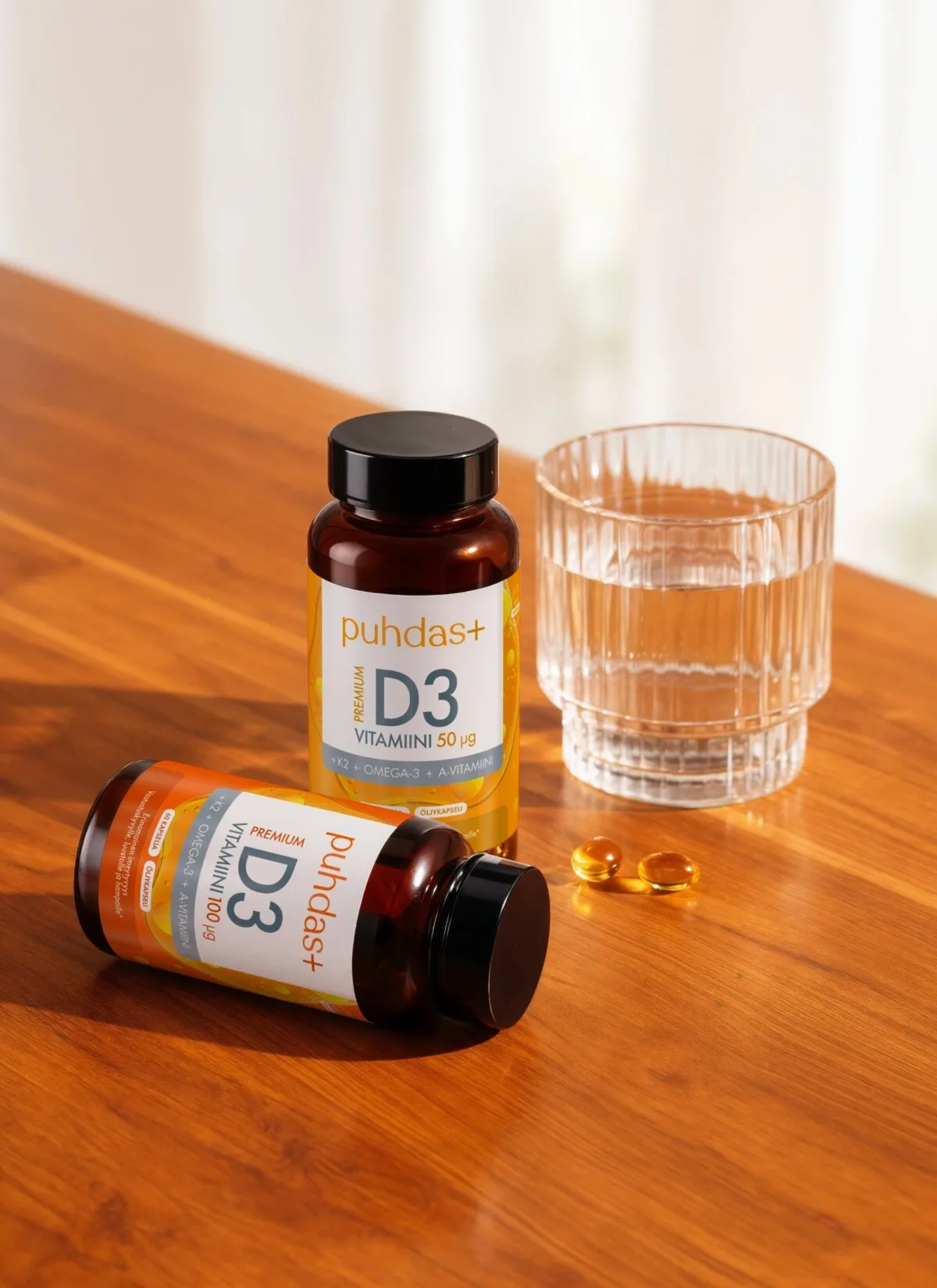 Premium D3-vitamiin 100 µg + K2 + Omega-3 + Vitaminas A 60 kapsulių