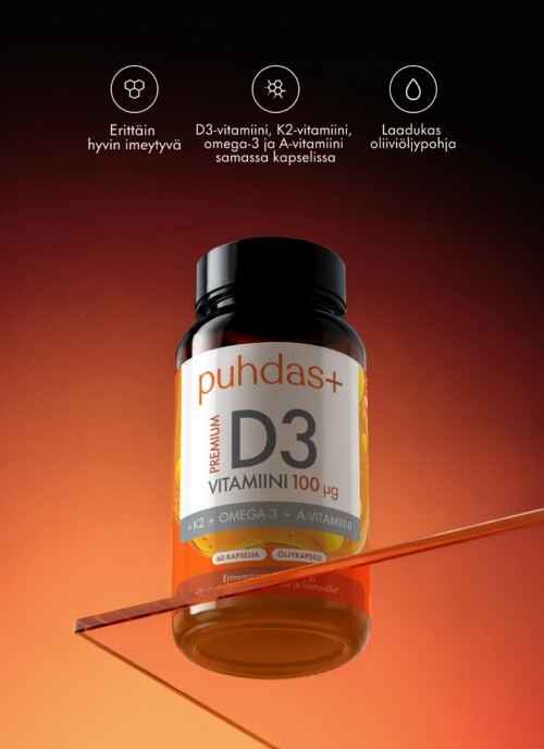 Premium D3-vitamiin 100 µg + K2 + Omega-3 + A-vitamiin 60 kapslit