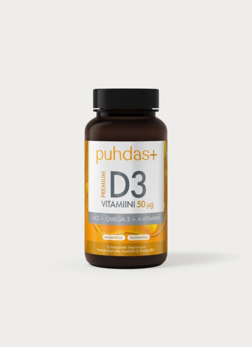 Premium D3-vitamiin 50 µg + K2 + Omega-3 + A-vitamiin 60 kapslit