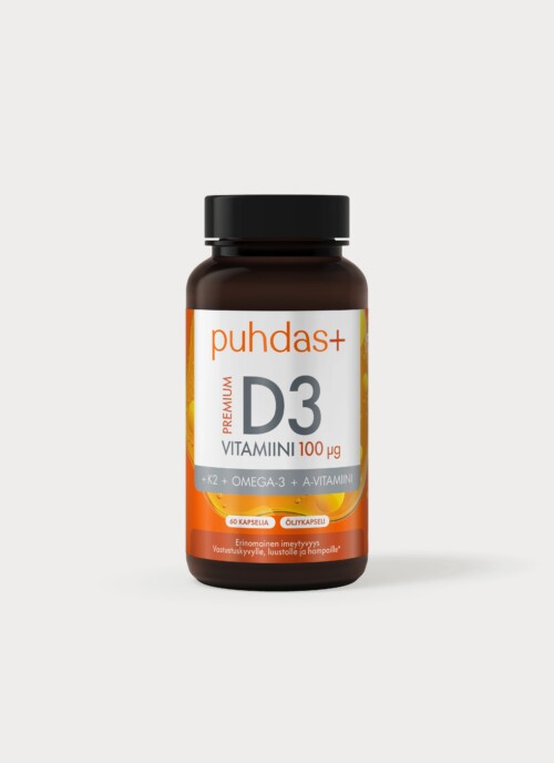 Premium D3-vitamiin 100 µg + K2 + Omega-3 + A-vitamiin 60 kapslit